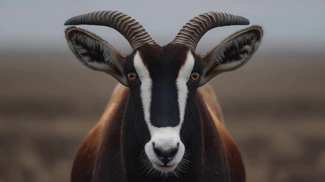 Intense Close Up Portrait of a Majestic Sable Antelope Gazing Forward.