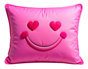  Pink Heart-Eyes Emoji Pillow Front View, Plush Texture and Soft Rounded Shape, Isolated on Transparent Background