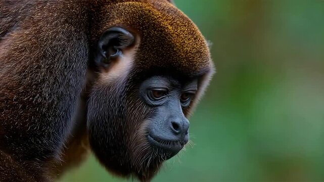 Majestic Woolly Monkey Portrait in Lush Green Amazon Rainforest.