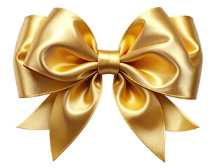  Golden Satin Ribbon Bow in Classic Looped Shape, Smooth Shine and Soft Shadows, Isolated on Transparent Background