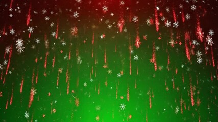 Digital illustration of red streaks and white snowflakes falling on a green background with a gradient transitioning to dark red at the top. - Powered by Adobe