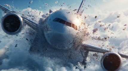 Aerophobias concept showing passenger airplane shaking during turbulence, blurred motion illustrating fear of flying, anxiety, panic, instability, downward movement, risk, stress, and nervous travel