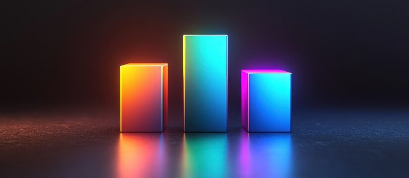 Neon colorful glowing bar graph.