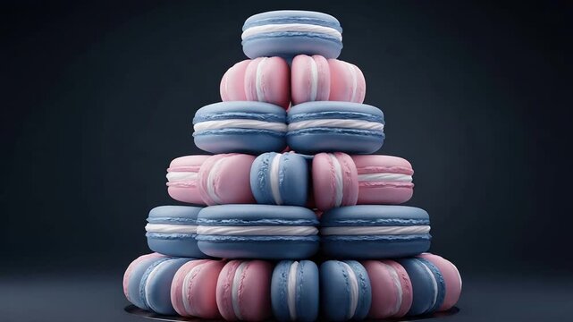Elegant Macaron Tower Displayed in Pastel Pink and Blue Hues.