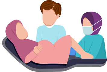 Muslim Woman Giving Birth Illustration
