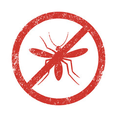 Obraz premium Mosquito prohibition sign vector, distressed red circle with slash, insect control symbol — stock vector