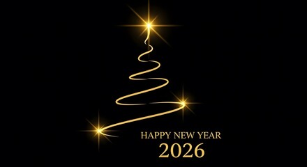 Elegant golden christmas tree for happy new year 2026 celebration