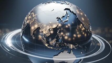 Rotating world globe animation for news intros and global business concepts