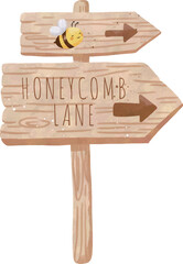 Honeycomb Lane Wooden Direction Sign &ndash; Watercolor Illustration