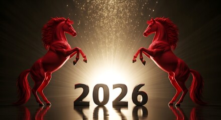 Year of the horse 2026 celebration with two red horses