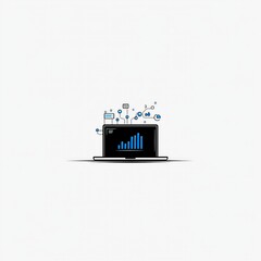 Digital Data Visualization: A sleek laptop showcases a dynamic data visualization, representing interconnectedness and innovation in a digital world. 