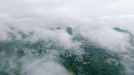 Aerial view of the misty mountain scenery in autumn