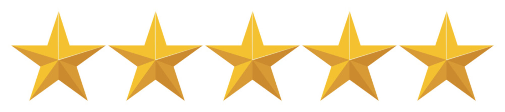 Five gold stars vector, flat style, horizontal row rating symbol &mdash; stock vector