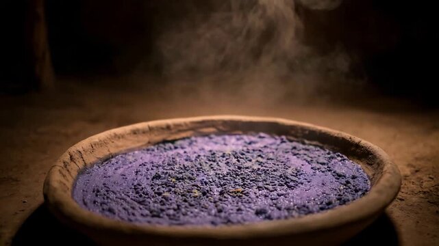 Gentle Steam Rises From a Rustic Bowl Filled With Purple Grains.