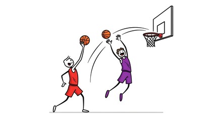 Cartoon illustration of two basketball players in action.