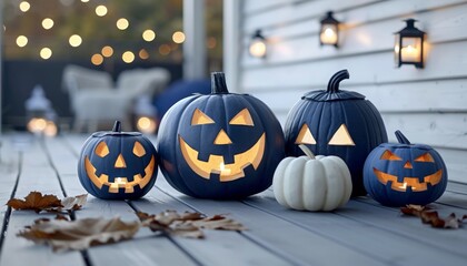 Enchanting halloween evening featuring glowing jack o  lanterns and cozy ambient lighting on porch