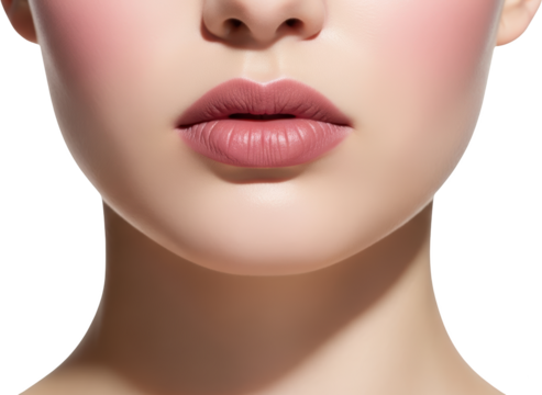 Close up of a woman's mouth with pink lipstick and soft lighting showing detailed lips and chin beauty transparent background - Powered by Adobe