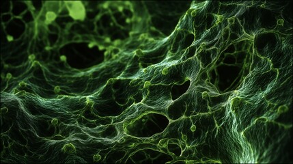 Exploring the Intricate Structures and Patterns of Cellular Networks Under Microscopic View in Vibrant Green Hues