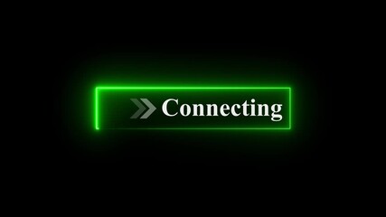 Neon Connecting button animation on black background with arrows pointing right, bright digital connect UI element, neon call-to-action symbol for apps, websites, loading and network interfaces - Powered by Adobe