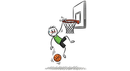 Stick Figure Fails at Basketball Dunk Attempt Illustration.