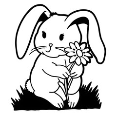 Adorable Bunny Holding a Flower — Minimal Continuous Line Vector Illustration