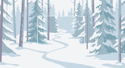 Dreamy Winter Forest Path with Blank Frame
