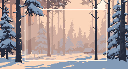 Winter Cabin Retreat Illustration with Frame