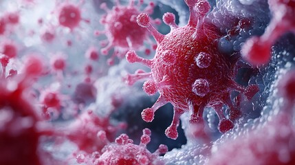 A vivid, detailed depiction showcases the intricate structure and vibrant coloration of a biological threat. The microscopic image offers a unique perspective on infection and disease.