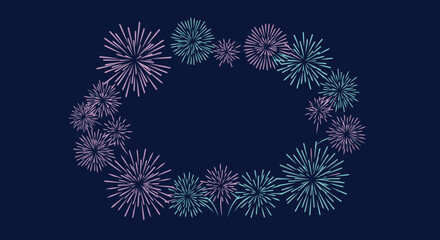 Celebration Fireworks Wreath Frame on Dark Blue Background