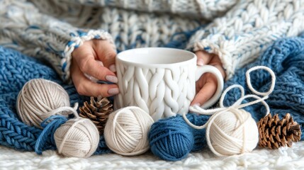 Close up of hands crafting with colorful yarn, embracing a cozy and creative lifestyle