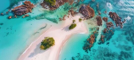Breathtaking aerial view of a tropical island surrounded by turquoise waters travel paradise