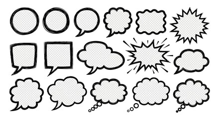 Fototapeta premium Collection of various comic book speech bubbles and thought clouds on a white background