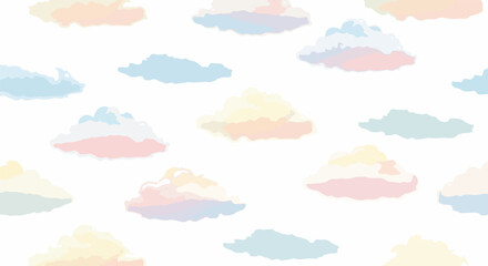 A digital illustration of pastel-colored clouds in various shapes and sizes on a white background. Perfect for wallpapers, backgrounds, and graphic resources.