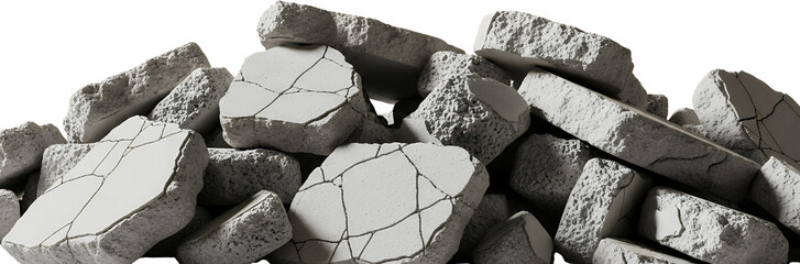 A pile of broken white concrete pieces with visible cracks and rough textures Debris Rubble Material Construction Demolition