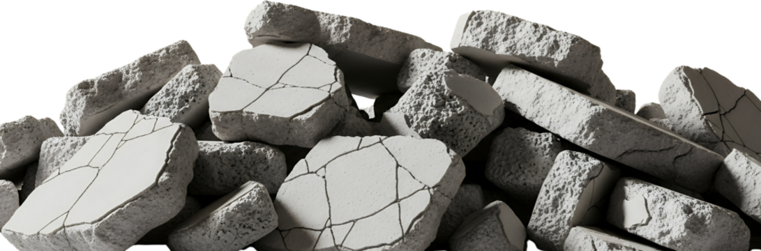 A pile of broken white concrete pieces with visible cracks and rough textures Debris Rubble Material Construction Demolition