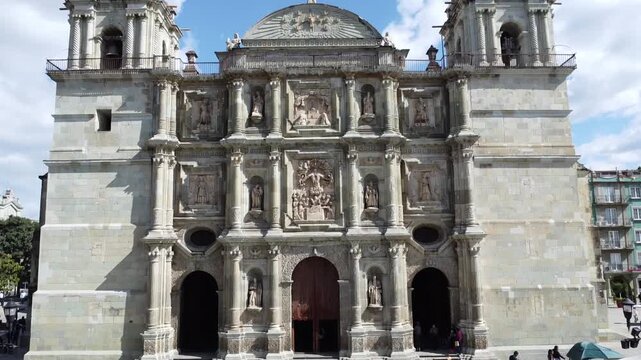Facade of the Oaxaca Cathedral. Oaxaca de Juarez, Oaxaca, Mexico