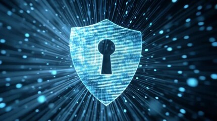 Dynamic cybersecurity shield protecting data with glowing light streams in the digital realm - Powered by Adobe