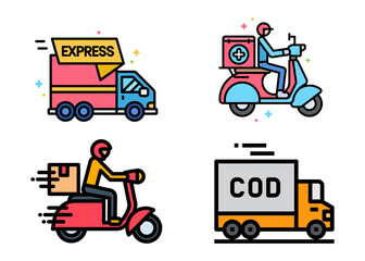 Premium Delivery Icon & Vector Pack | Fast Delivery, Delivery Bike, Delivery Truck, Emergency Delivery Illustrations