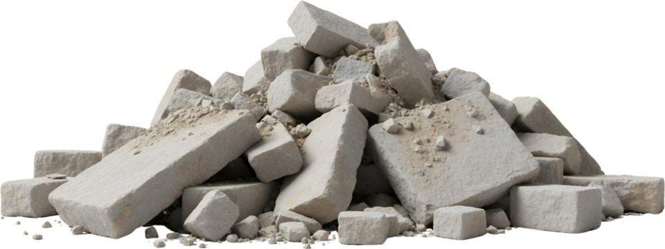 A pile of rough hewn stone blocks and rubble with scattered fragments and sand Construction Material Debris Texture Rock