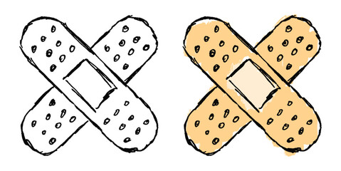 Grunge Sketch Handdrawn Cross Plaster Vector Ideal for medical, first aid, health, and expressive projects requiring a raw, distressed sketch aesthetic for injury care.