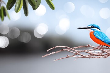 Blue And Orange Kingfisher Perched On A Branch