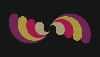 Textured colorful swirl waves with grainy gold, magenta and purple curves flowing on a dark background in a modern abstract style