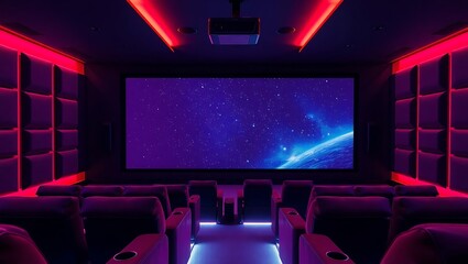 Obraz premium Generative AI cinematic viewing experience in a purple galaxy.