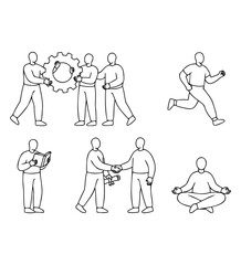 faceless or minimal-feature figures in diverse poses