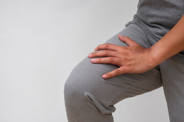 Thigh muscle pain or strain—targeted therapy for post-exercise soreness, tension, or injury. Ideal for medical ads with copy space.