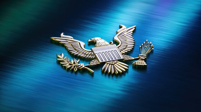 Golden Eagle on Teal Blue Abstract Background - Powered by Adobe