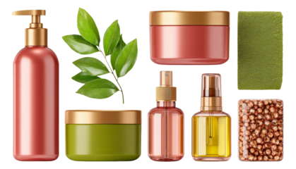 Realistic Illustration of Haircare Products and Natural Ingredients for Beauty