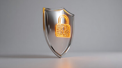 Secure your digital world with a glowing circuit board lock on a metallic shield symbolizing robust cybersecurity and data protection.