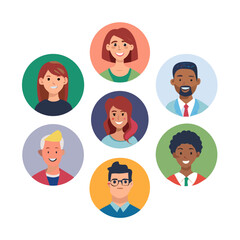 Set of diverse people avatars. Collection of multiracial male and female faces. Circle profile picture icons for social media or business team. Happy characters vector ... See More