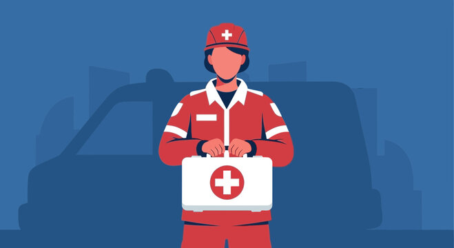 Dedicated paramedic with first aid kit ready for emergency, ensuring safety and immediate care, a symbol of hope, service, and quick response